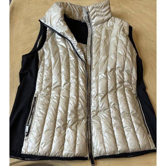 CALVIN KLEIN Women Puffer Vest Jacket Rose Gold Premium Down Asymmetrical Zip 1X - Picture 4 of 9